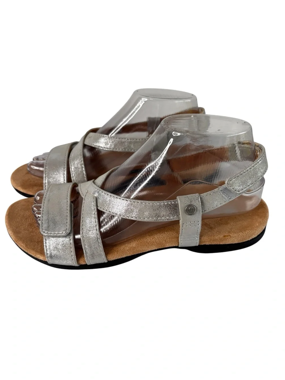 Spenco Grace Sandals Womens Size 8W Comfort Orthotic Cross Strap Sliver Metallic